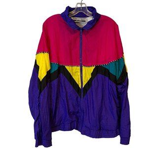 Longstreet Missy Nylon Jacket Womens XL Multicolor Block Windbreaker Relaxed VIN